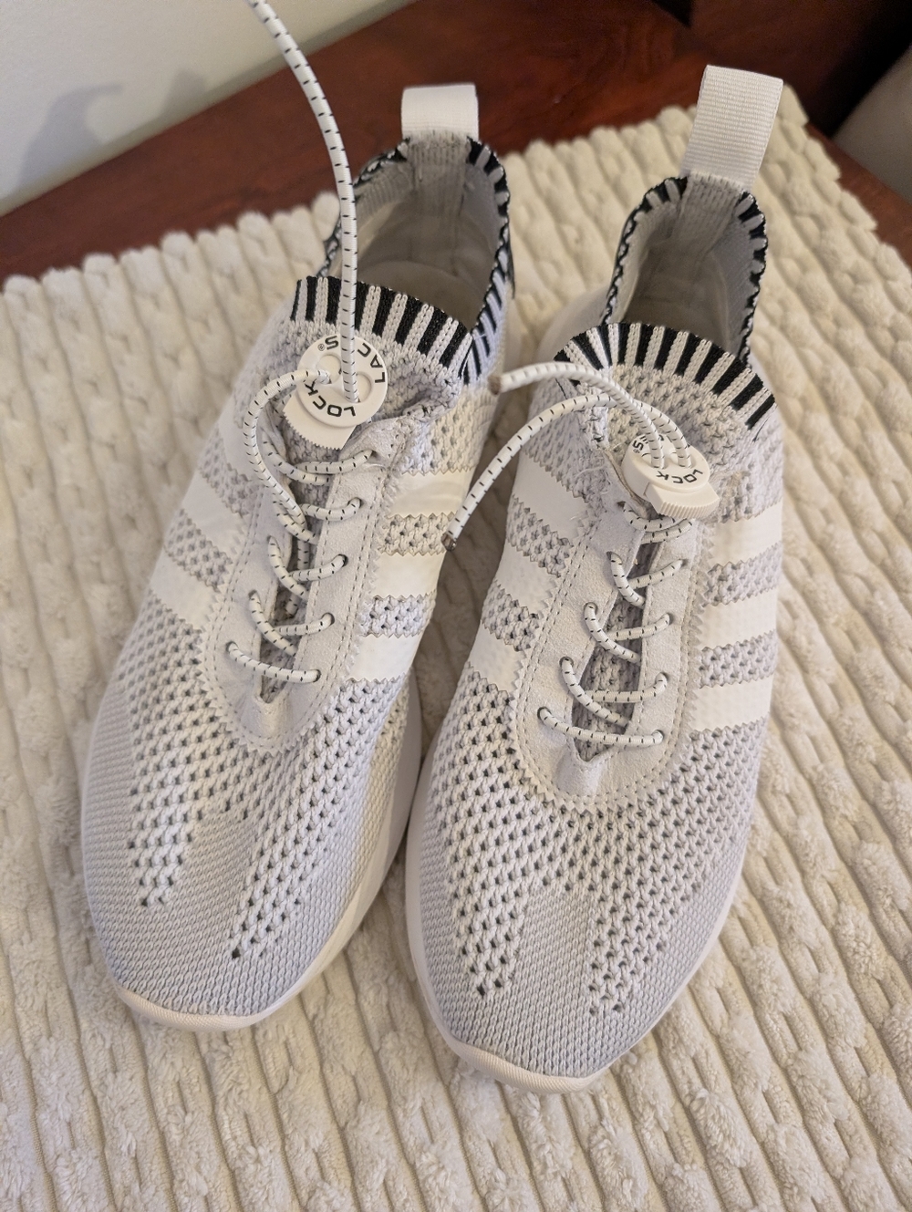 Adidas White Mesh Knit Slip-On Sneakers